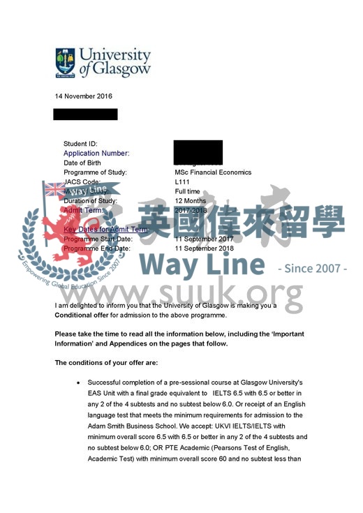 英國格拉斯哥大學金融經濟學碩士
