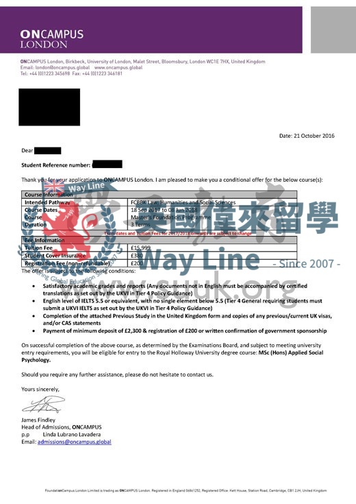 英國倫敦大學皇家霍洛威學院應用社會心理學碩士預科