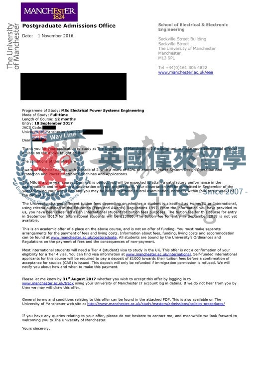 英國曼徹斯特大學電力系統工程碩士