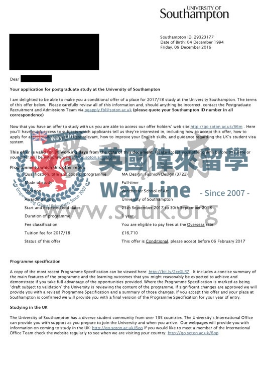英國南安普敦大學時尚設計碩士