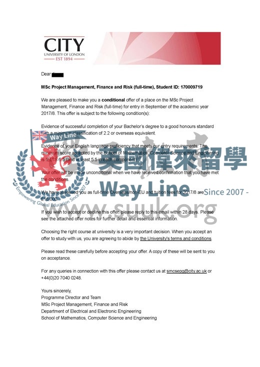 英國倫敦城市大學項目管理，金融和風險碩士