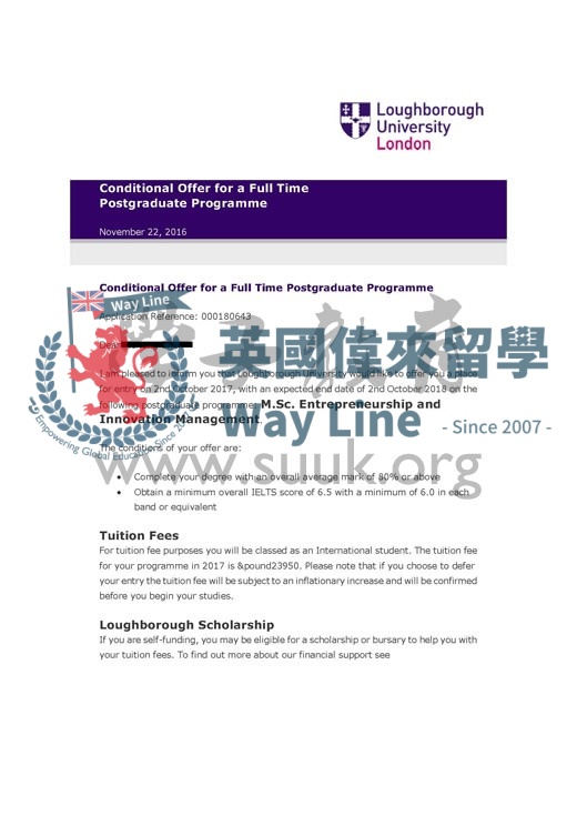 英國拉夫堡大學創業與創新管理碩士 