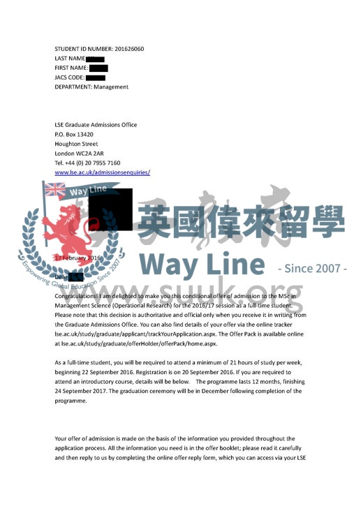 英國倫敦經濟政治學院管理科學（運籌學）碩士