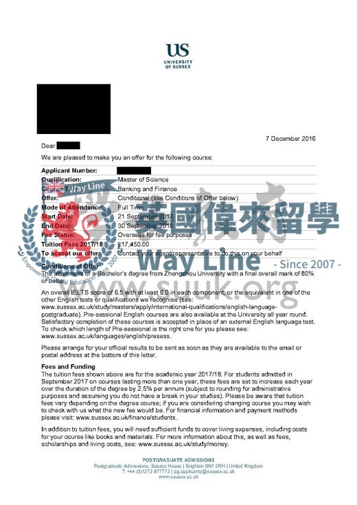 英國薩塞克斯大學銀行與金融碩士