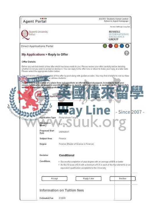 英國貝爾法斯特女王大學金融學碩士