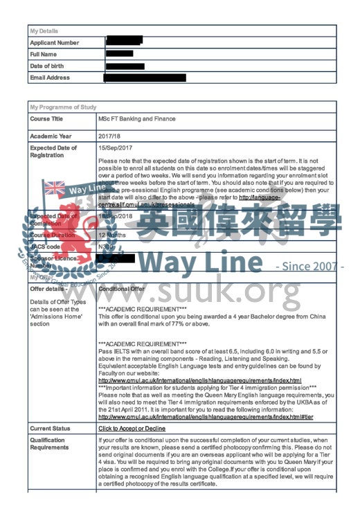 英國倫敦大學瑪麗皇後學院銀行與金融碩士