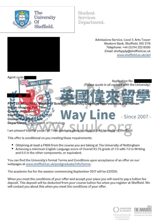 英國謝菲爾德大學認知神經科學和人類神經影像學碩士
