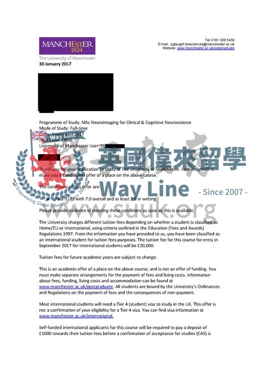 英國曼徹斯特大學臨牀與認知神經科學碩士