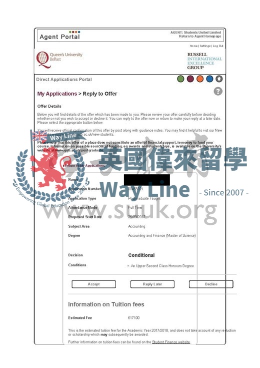 英國貝爾法斯特女王大學會計與金融碩士