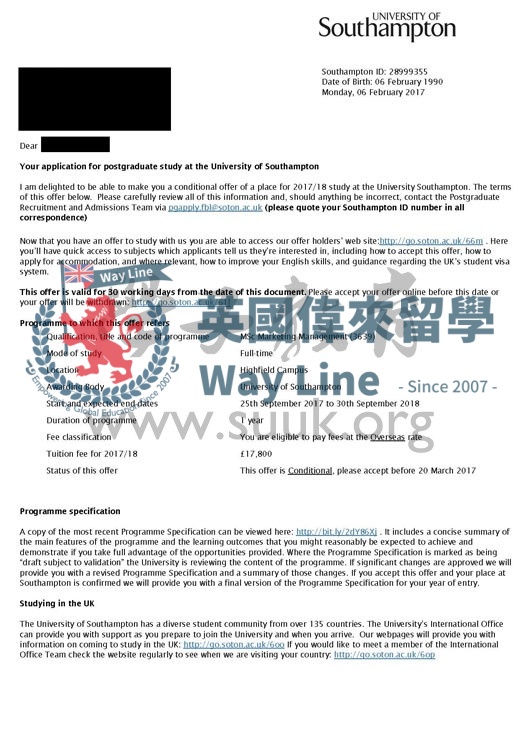 英國南安普頓大學市場營銷管理碩士