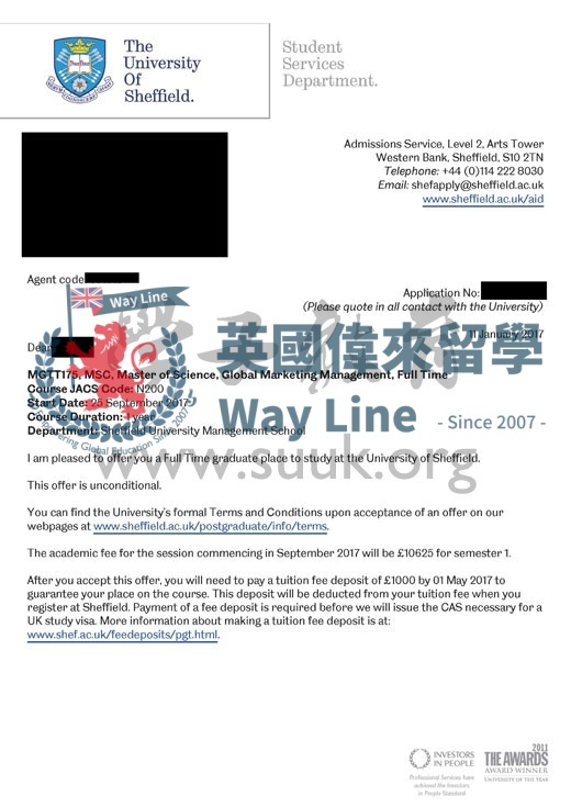 英國謝菲爾德大學全球市場營銷管理碩士