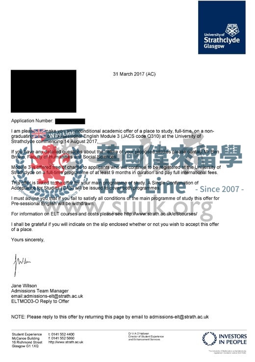 英國斯特拉斯克萊德大學4周學前課程