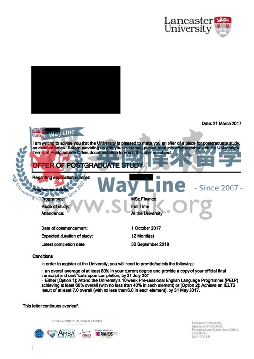 英國蘭卡斯特大學金融碩士