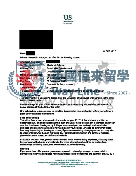 英國薩塞克斯大學可持續發展碩士