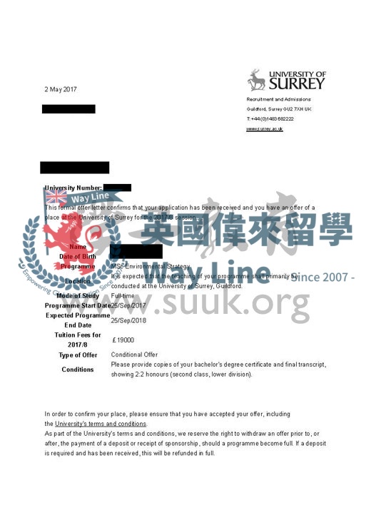 英國薩里大學環境戰略碩士