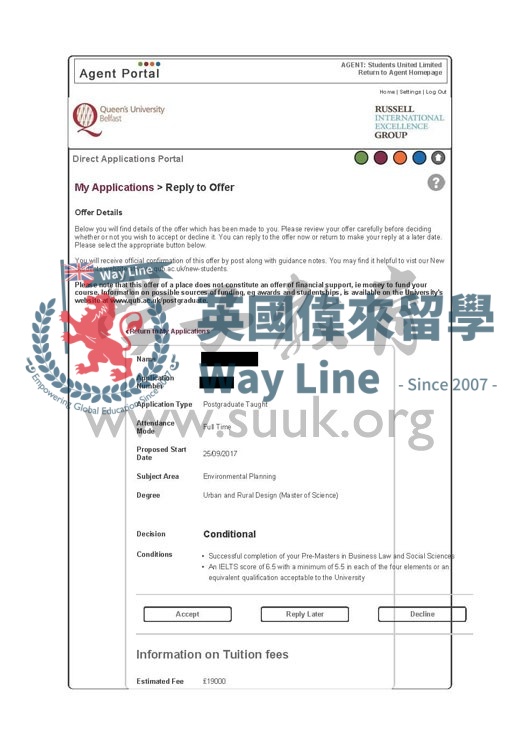 英國貝爾法斯特女王大學城市與鄉村設計碩士