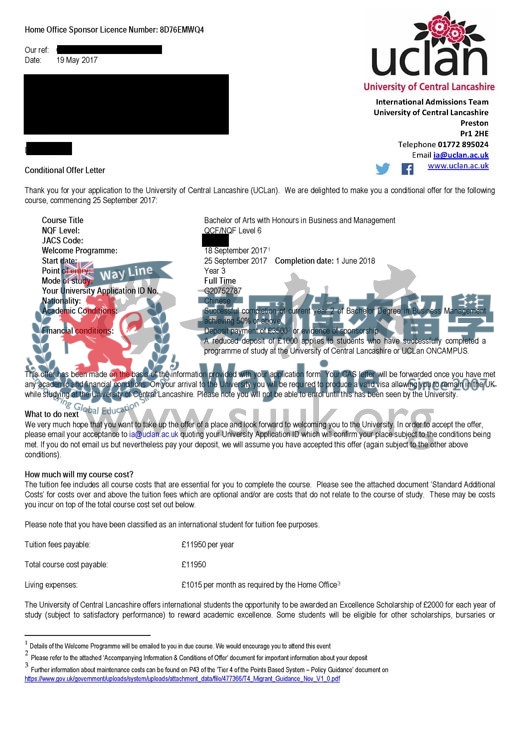 英國中央蘭開夏大學商務管理final year 學士