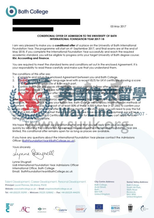 英國巴斯大學會計與金融本科預科