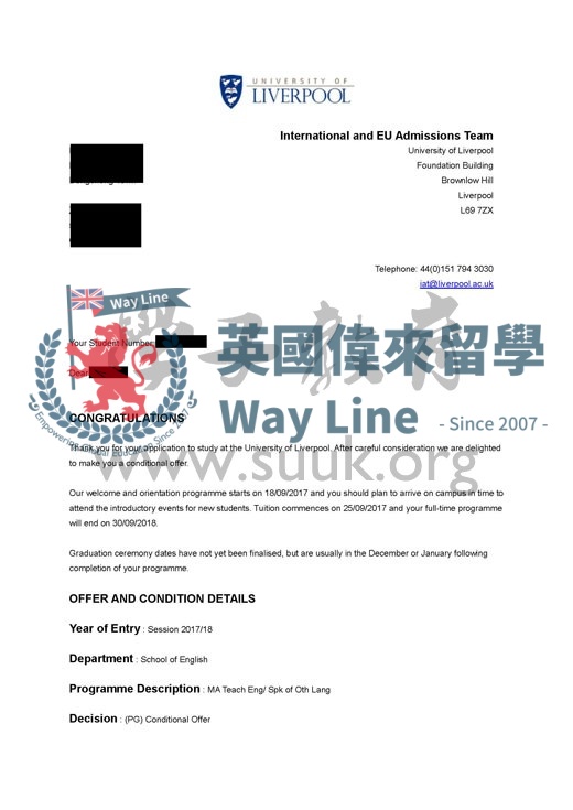 英國利物浦大學對外英語教學碩士