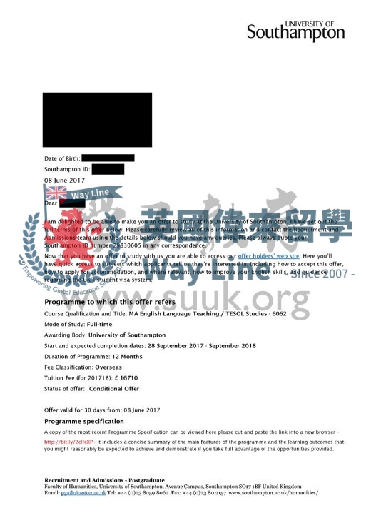 英國南安普頓大學對外英語教學研究碩士