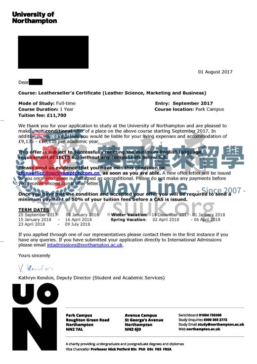 英國北安普頓大學皮革銷售商證書（皮革科學，市場營銷和商業）