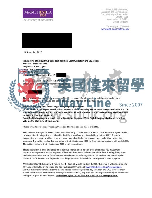 英國曼徹斯特大學數字技術、通信和教育碩士