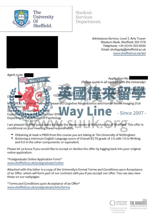 英國謝菲爾德大學認知神經科學與人類神經影像學碩士