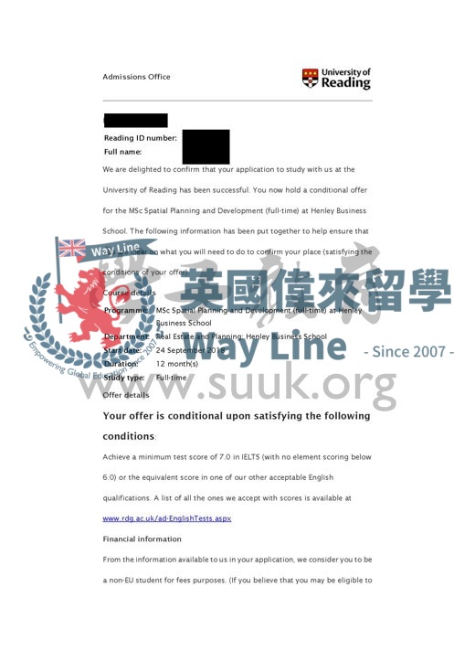 英國雷丁大學空間規劃與發展碩士