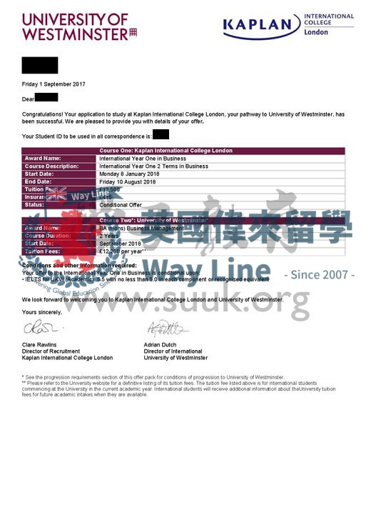 英國威斯敏斯特大學商務管理國際大一