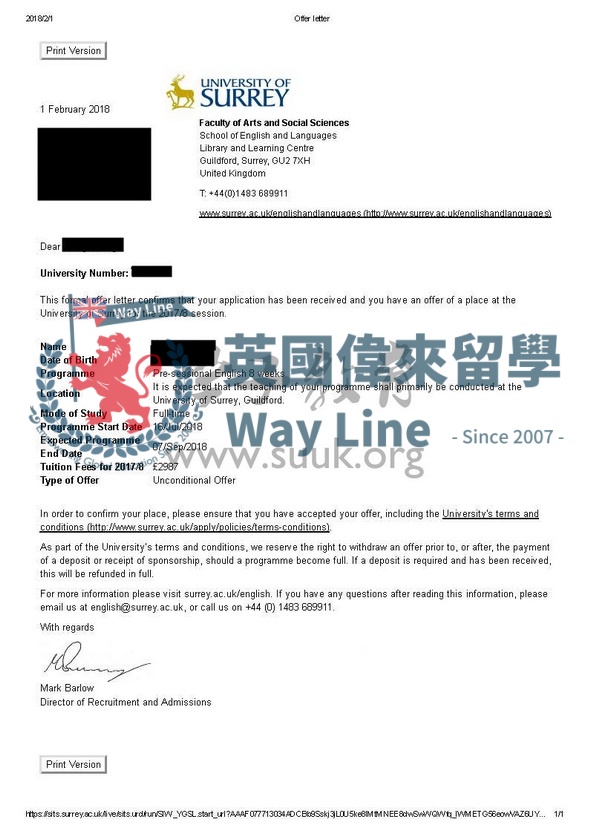 英國薩里大學8周語言課程