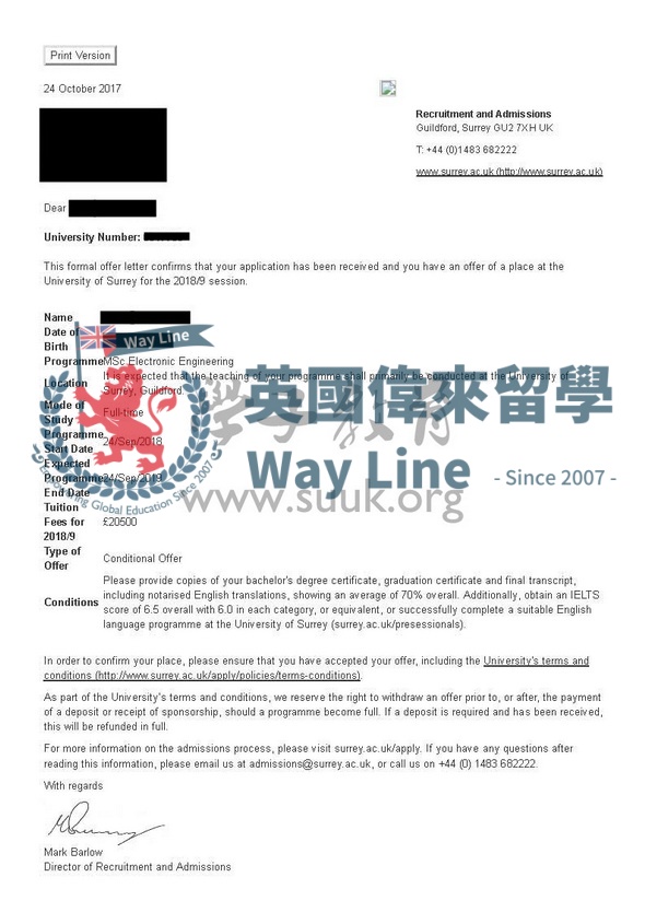 英國薩里大學電子工程碩士