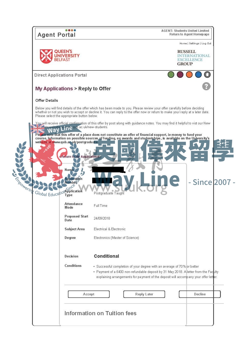 英國貝爾法斯特女王大學電子學碩士