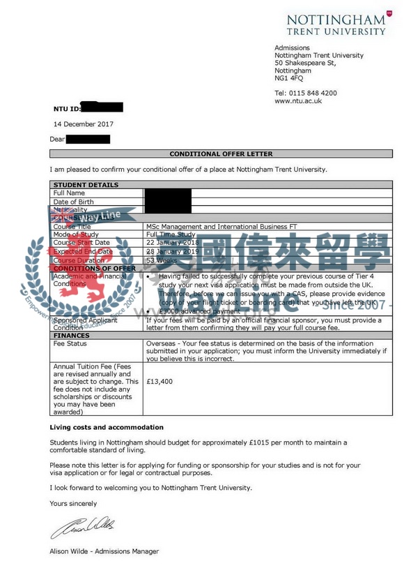 英國諾丁漢特倫特大學管理與國際商務碩士