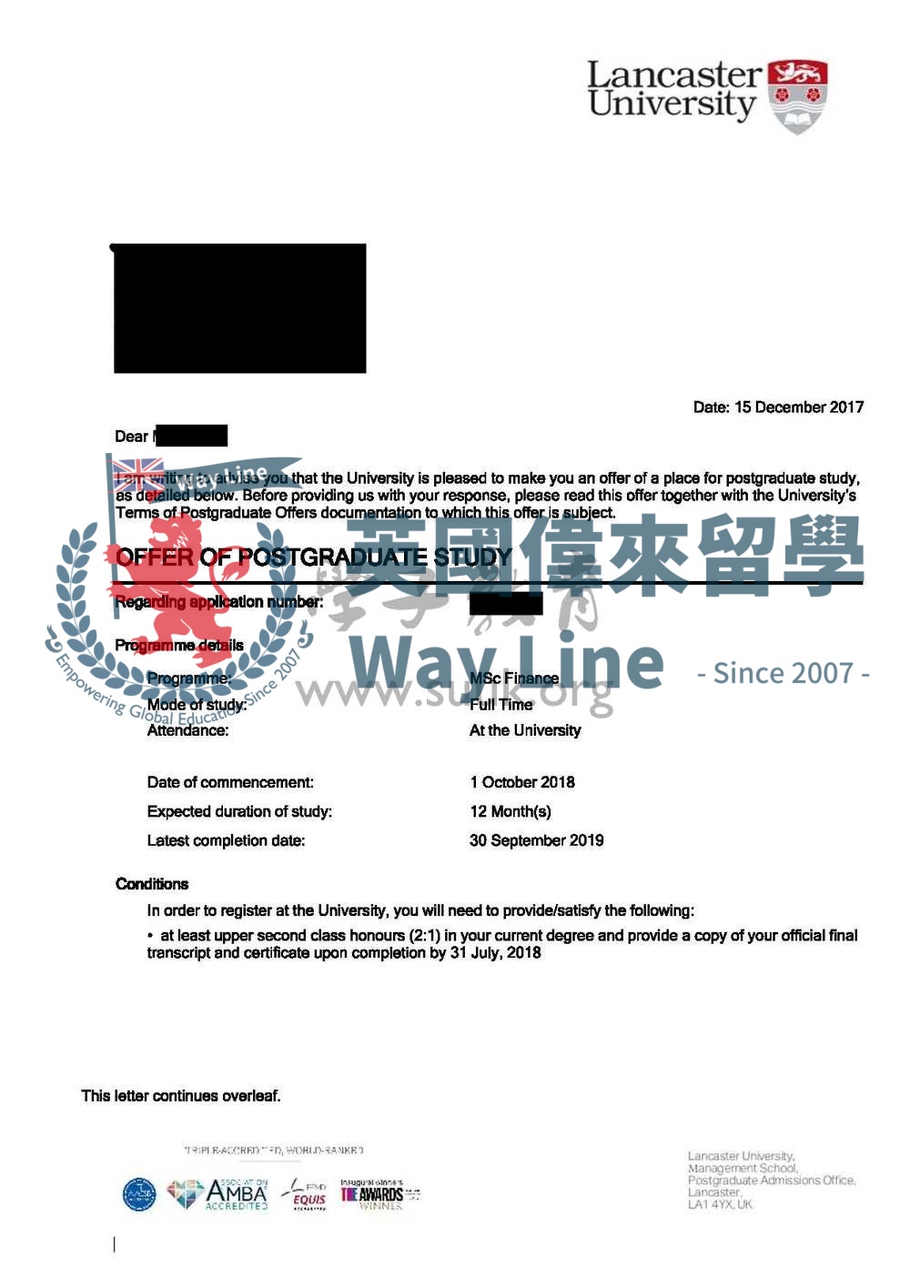 英國蘭卡斯特大學金融碩士