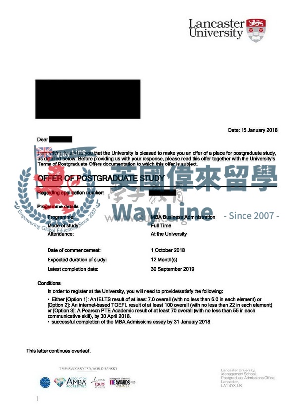 英國蘭卡斯特大學工商管理碩士