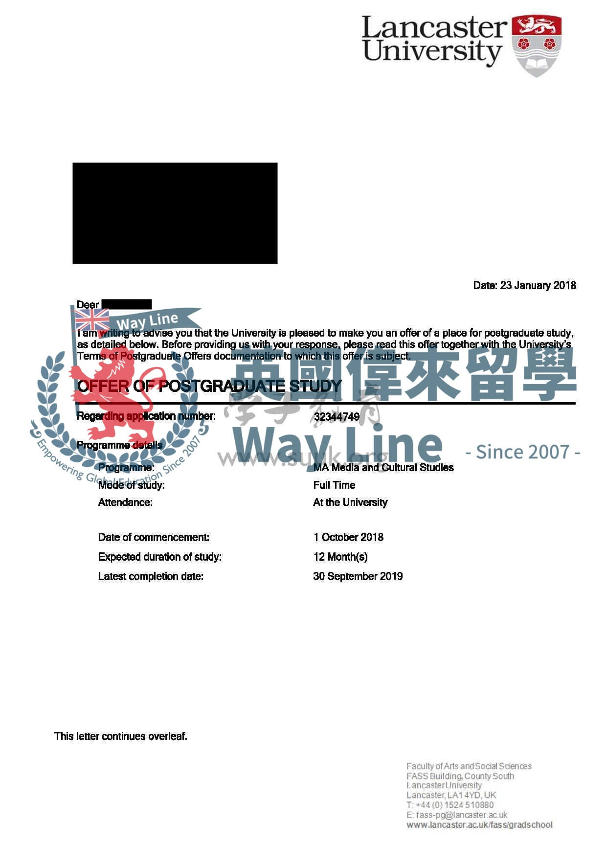 英國蘭卡斯特大學媒體與文化研究文學碩士