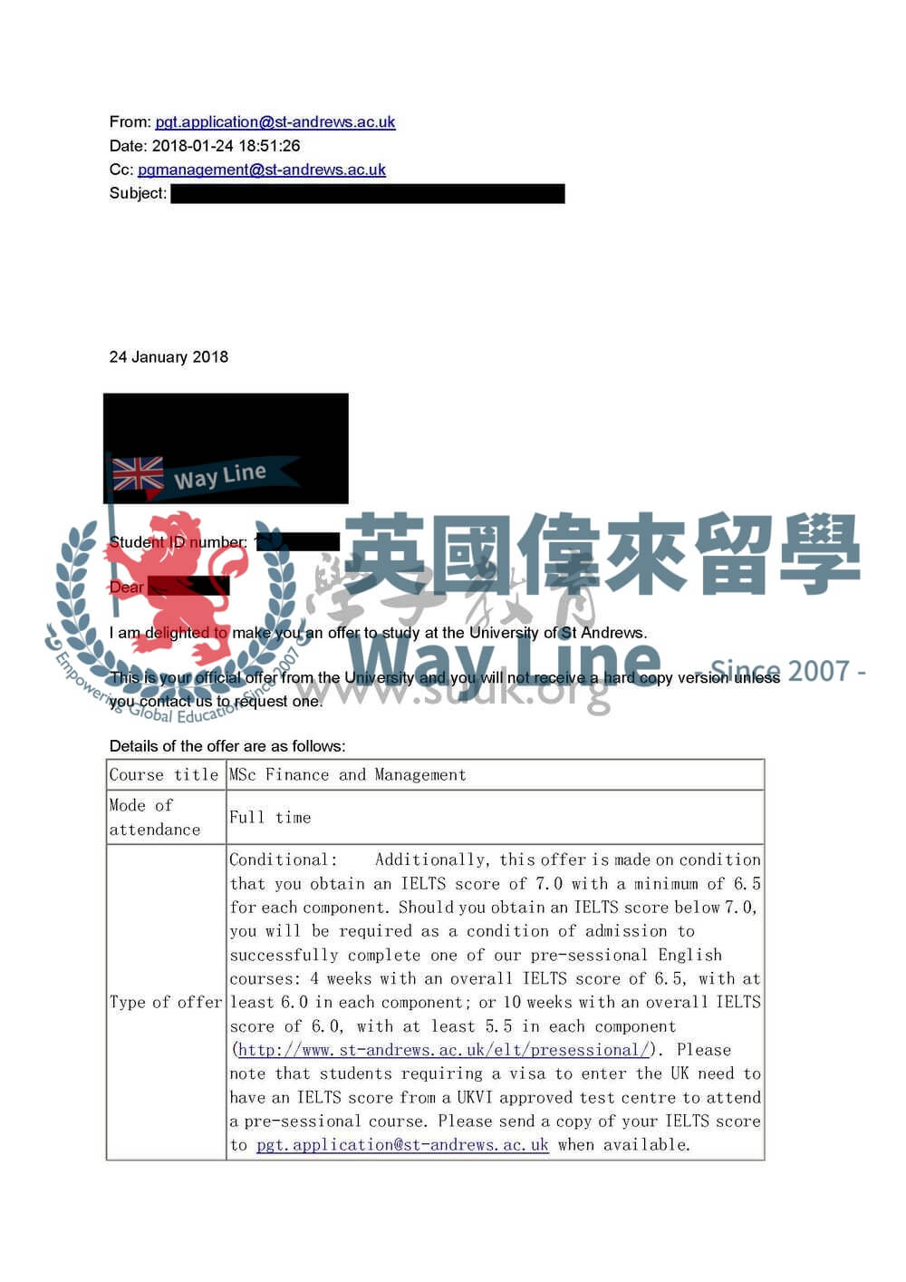 英國聖安德魯斯大學金融與管理碩士
