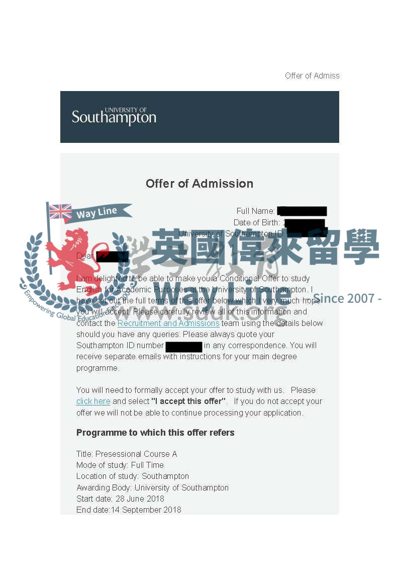 英國南安普頓大學11周語言課程