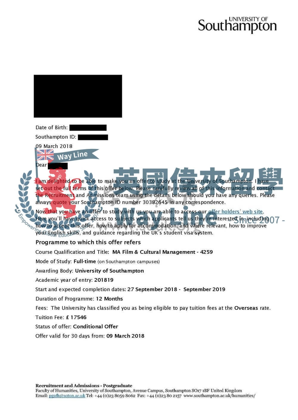 英國南安普頓大學電影與文化管理碩士