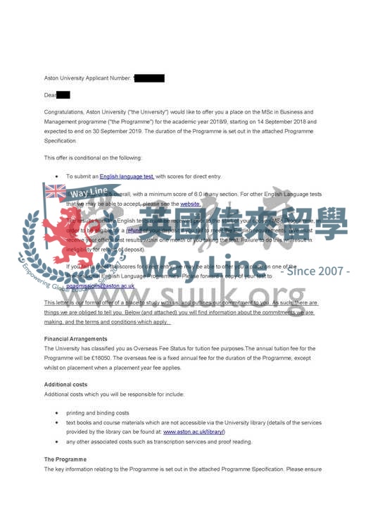 英國阿斯頓大學商務與管理碩士