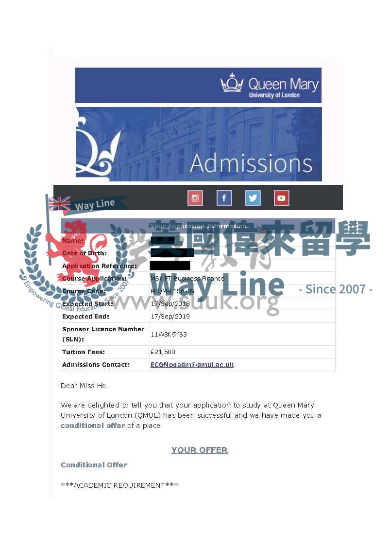 英國倫敦大學瑪麗皇後學院商務金融碩士