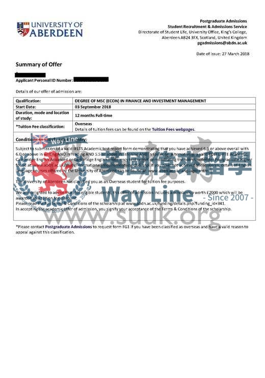 英國阿伯丁大學金融與投資管理（不包括CFA）碩士