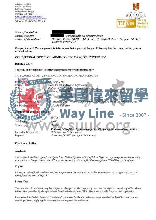 英國班戈大學臨牀與健康心理學碩士