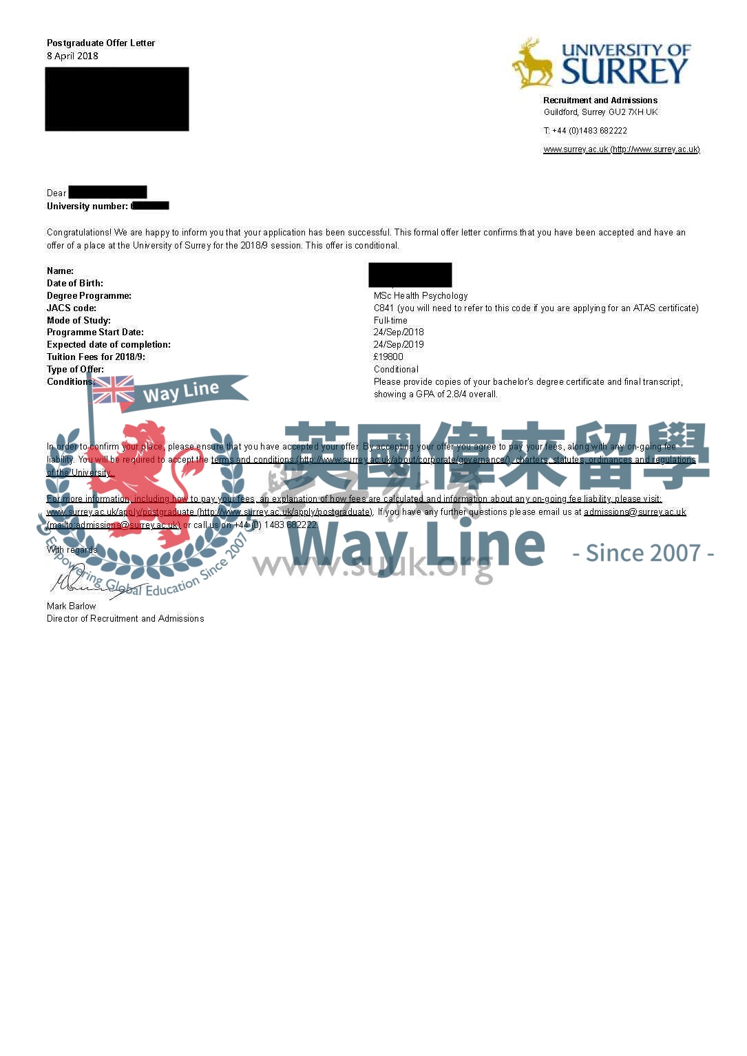 英國薩里大學健康心理學碩士