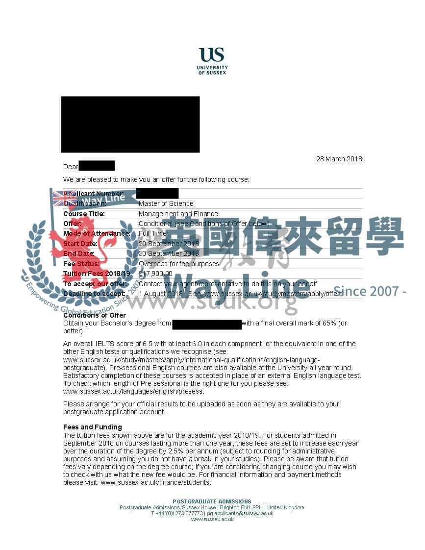 英國薩塞克斯大學管理與金融碩士