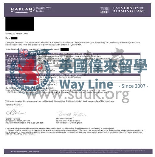 英國伯明翰大學貨幣，銀行和金融本科+預科