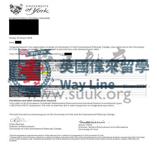 英國約克大學經濟與金融本科+預科