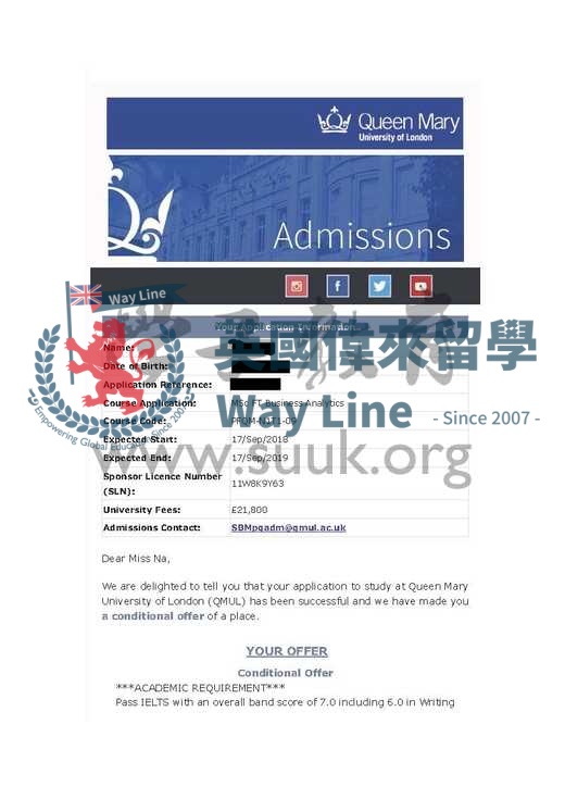 英國倫敦瑪麗女王大學商業分析碩士