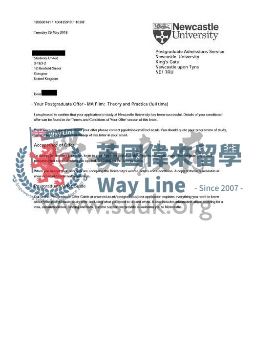 英國紐卡斯爾大學電影理論與實踐碩士