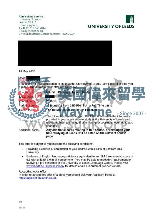 英國利茲大學電影，攝影和媒體碩士